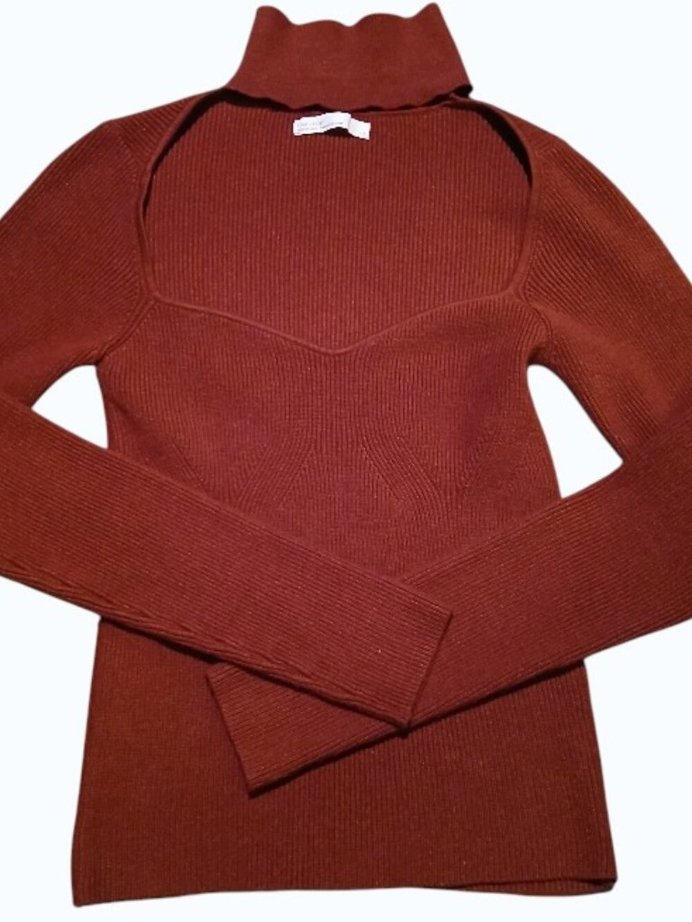 OAK + FORTE Burgundy Choker Rib Knit Sweater - EUC